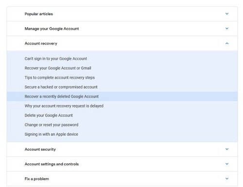 Recover recently deleted Google Account